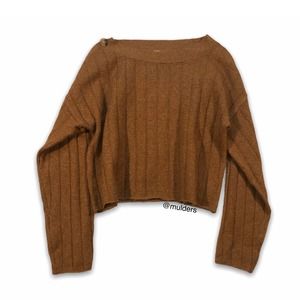 Jolie & Joy Dark Mustard Striped Knit Crop Sweater